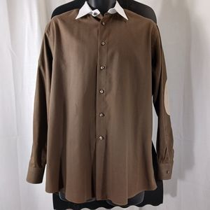 PAUL FREDRICK Cotton & Cashmere "Flannel" Button Down Shirt Elbow Patches EUC